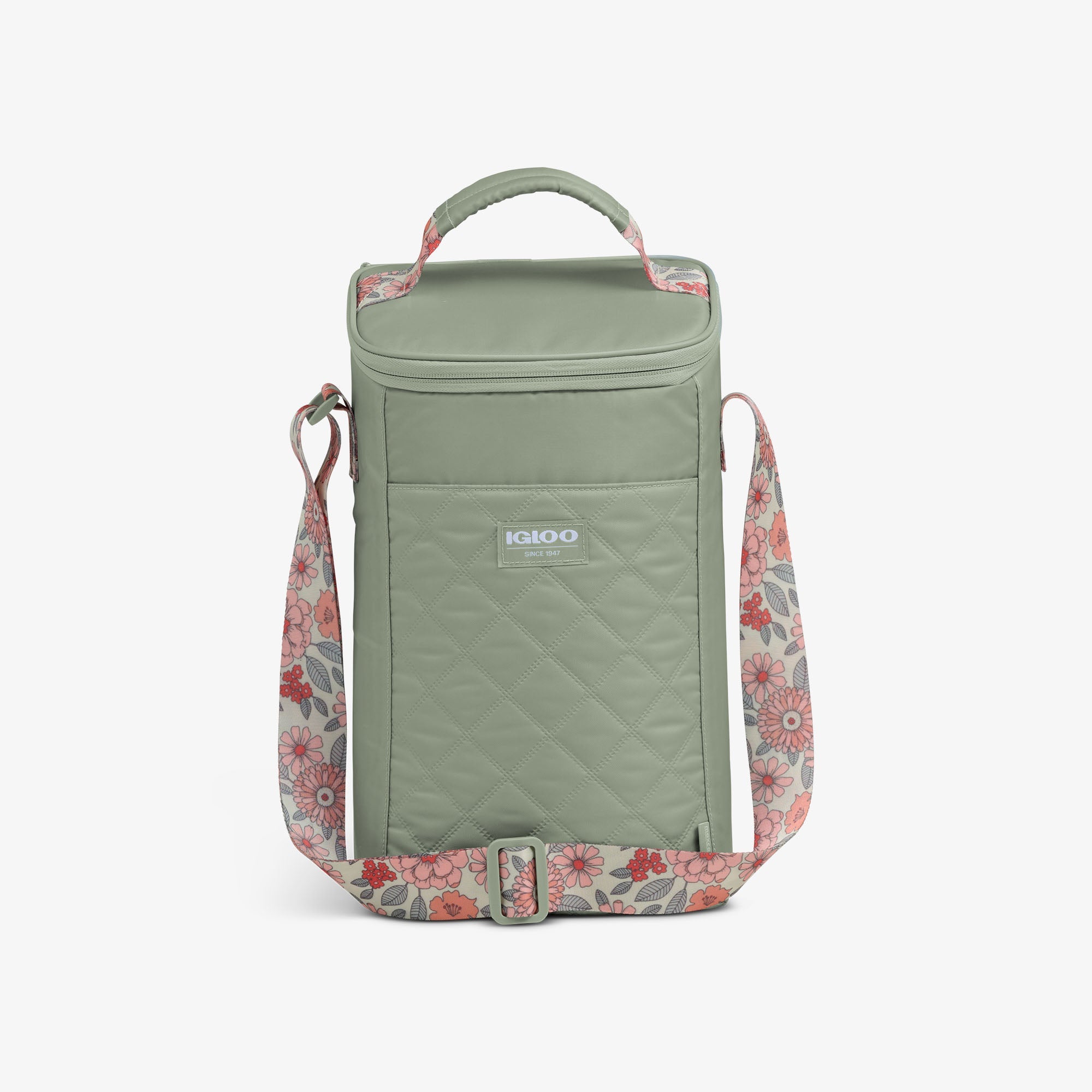 Floral MaxCold® DUO Vertical Crossbody Cooler Bag - Sage - Front View