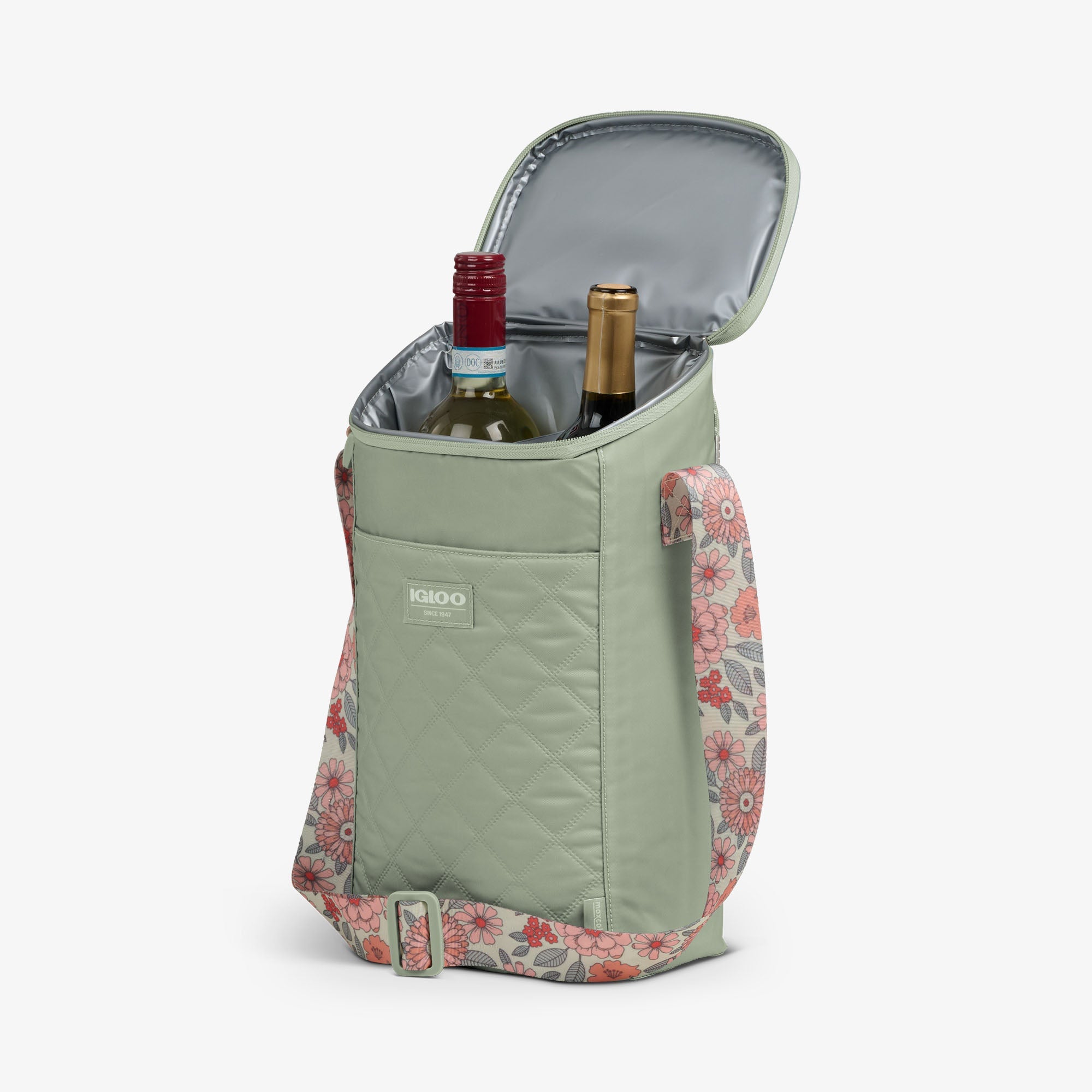 Floral MaxCold® DUO Vertical Crossbody Cooler Bag - Sage - Product View