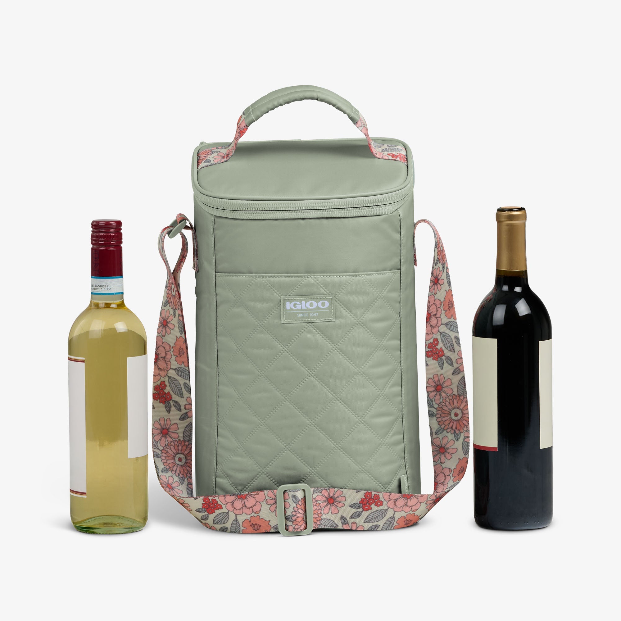 Floral MaxCold® DUO Vertical Crossbody Cooler Bag - Sage - Product View