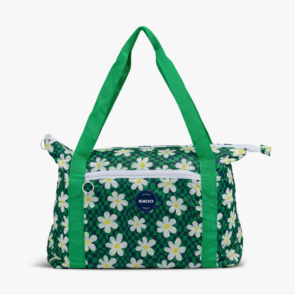 Retro Packable Puffer 20-Can Cooler Bag - Psychedelic Daisy - Front View