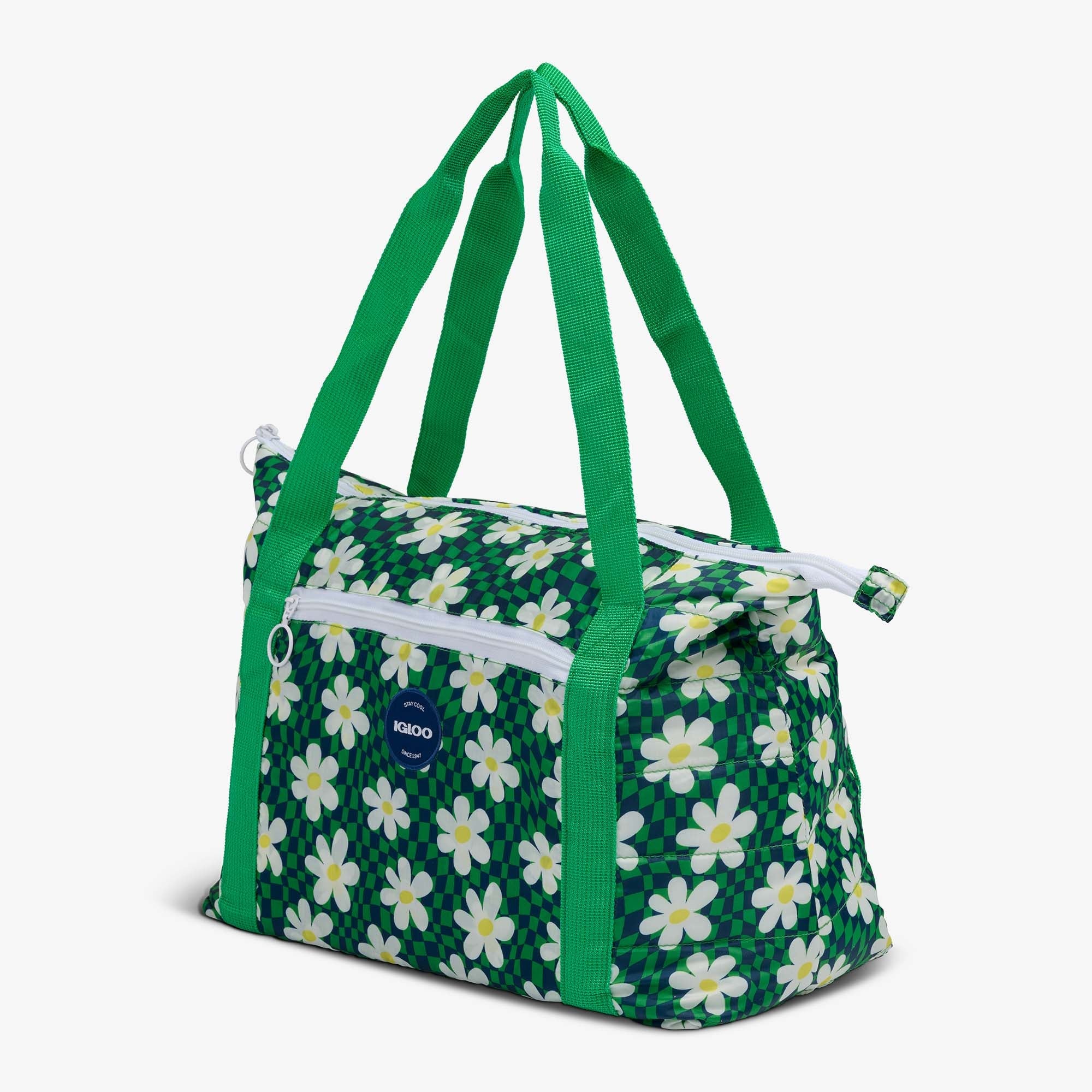 Retro Packable Puffer 20-Can Cooler Bag - Psychedelic Daisy - Product View