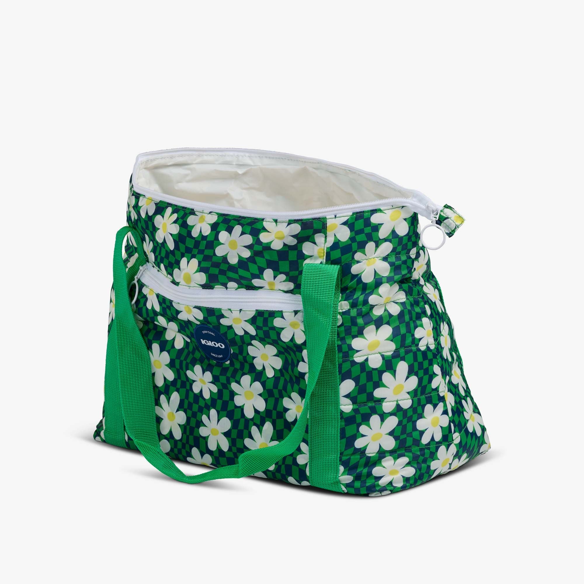 Retro Packable Puffer 20-Can Cooler Bag - Psychedelic Daisy - Open View