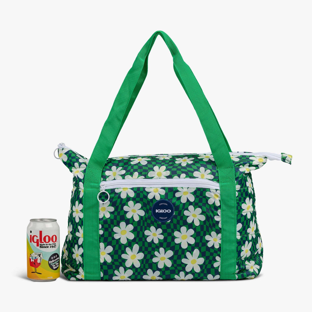 Retro Packable Puffer 20-Can Cooler Bag - Psychedelic Daisy - Size View