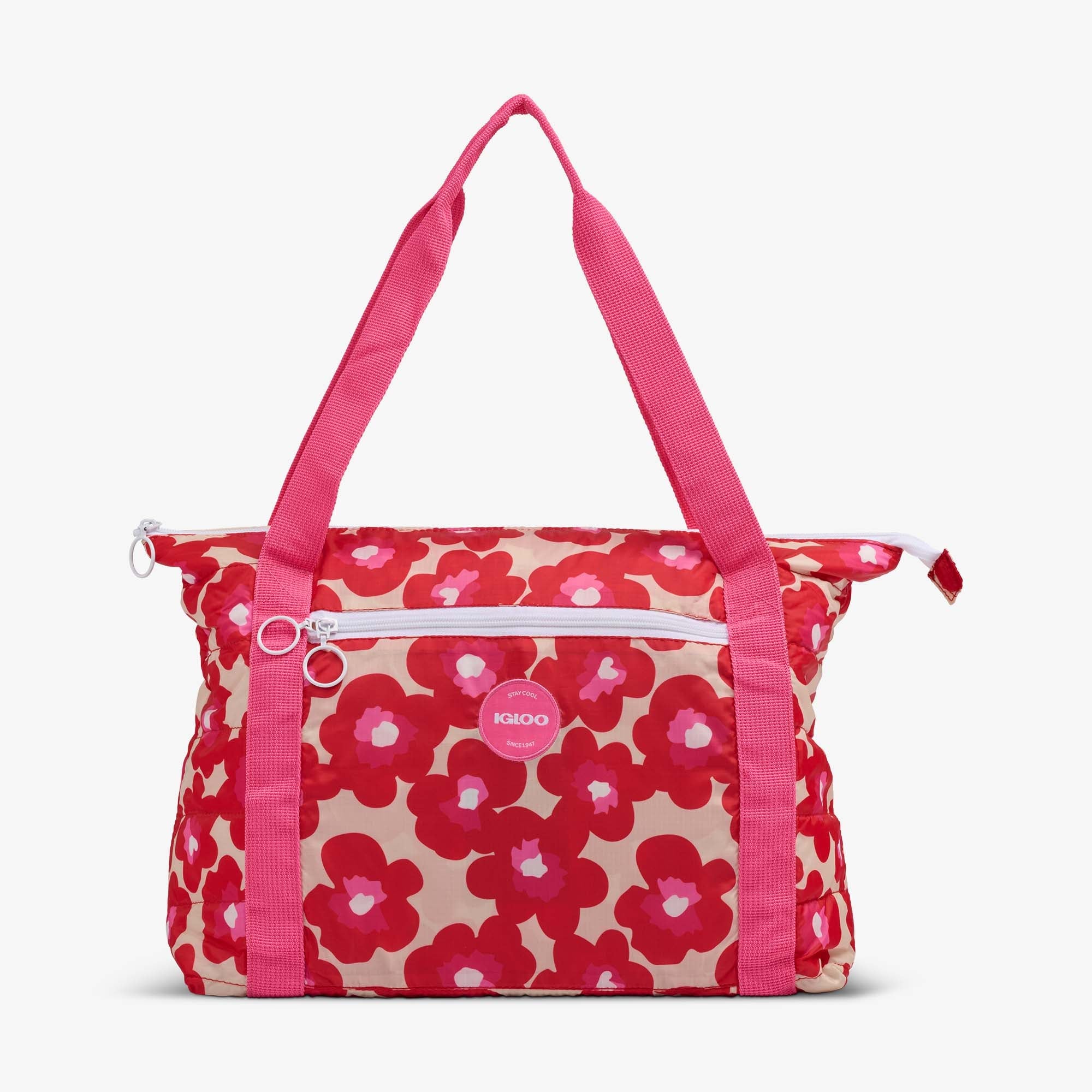 Retro Packable Puffer 20-Can Cooler Bag - Mod Floral - Front View