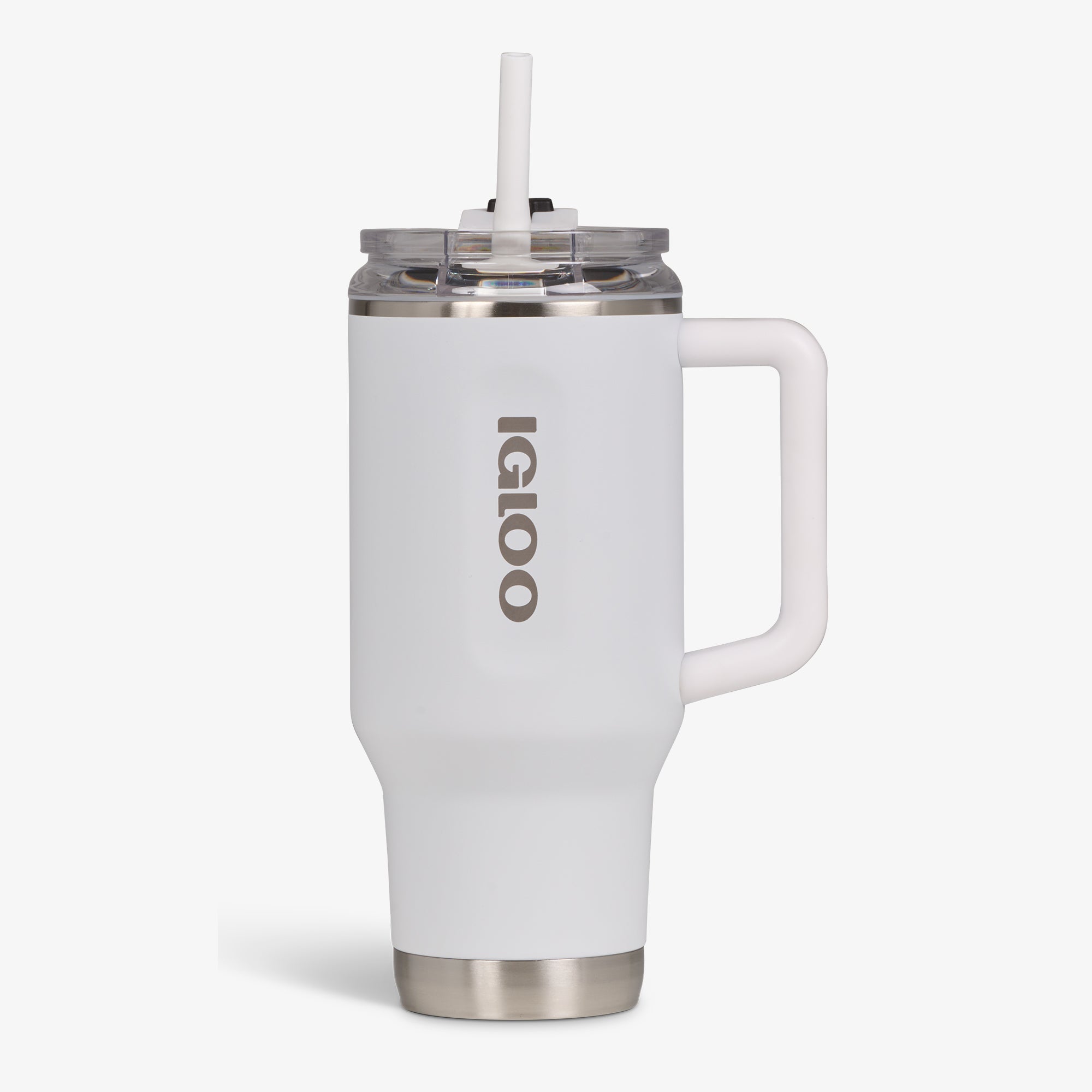 32 Oz Flip ‘n’ Sip Travel Mug - White - White - Custom - Strap View