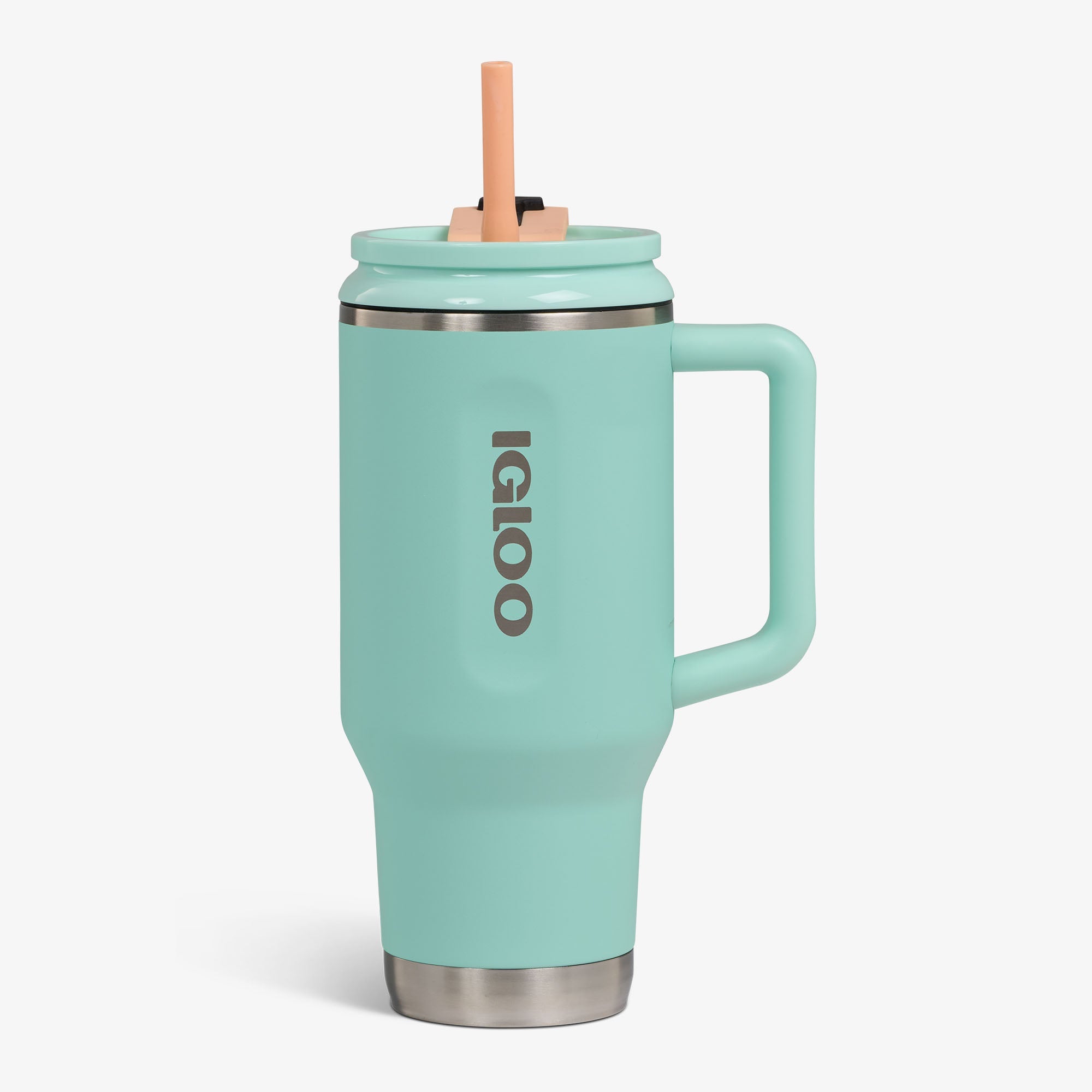 32 Oz Flip ‘n’ Sip Travel Mug - Seafoam Green - Seafoam Green - Custom - Strap View