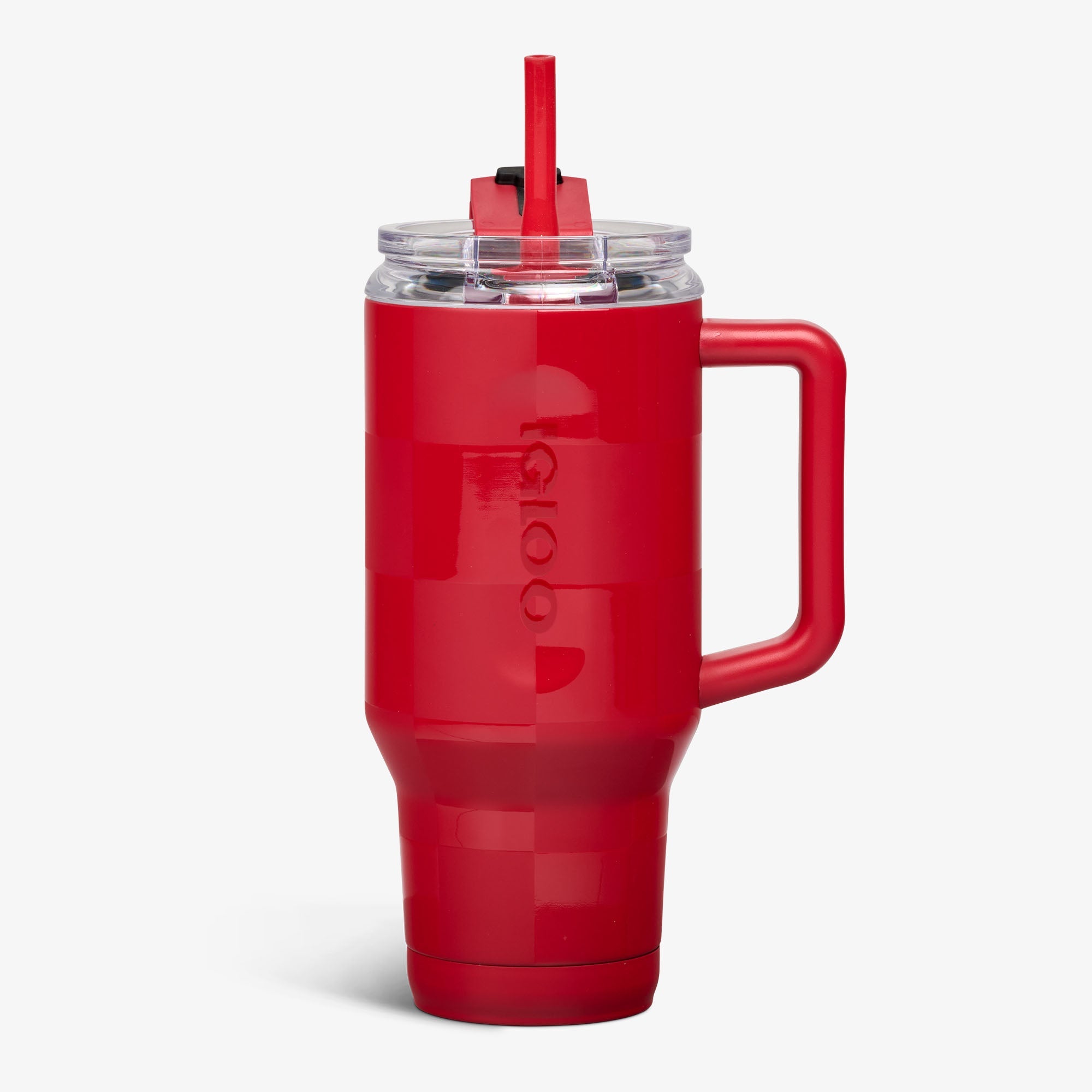 32 Oz Flip ‘n’ Sip Travel Mug - Crimson Check - Front View